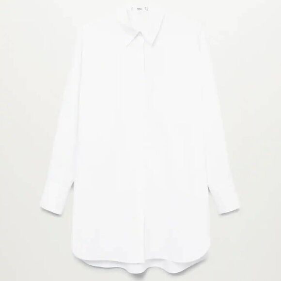 Mango White Poplin Longline Oversized Shirt New - Picture 2 of 5